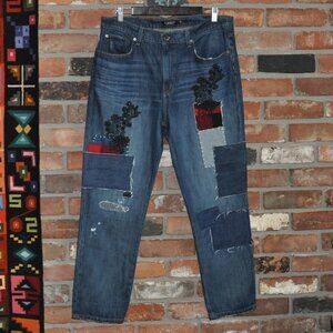 New no tag Lauren Ralph Lauren Patchwork Applique Relaxed Bianca Denim Jeans 12